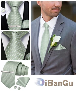Mens 100% Silk Tie Set Pocket Square Tie Clip and Cufflinks Wedding Party BOXED - Picture 1 of 11