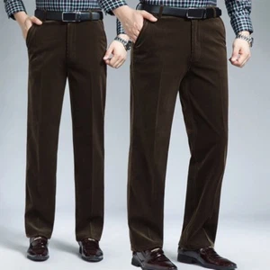 Men Fleece Corduroy Trousers Padded Stretch Straight Pants Retro High Waist Long - Picture 1 of 14