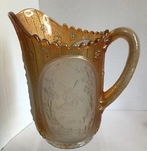Vintage 1970's Imperial Marigold Carnival Glass Frosted Windmill Water Pitcher - Picture 1 of 8