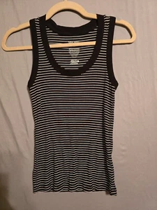 Nine West Soft Spun Tank Top Womens XS Gray Black Striped Ribbed Sleeveless Stre - Picture 1 of 6