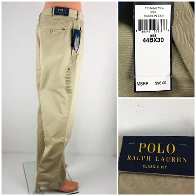 Polo Ralph Lauren Mens 44B X 30 Pants Classic Fit Hudson Tan NWT $98 - Image 1 of 4