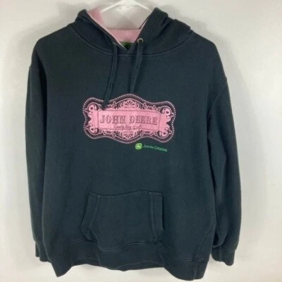 Womens John Deere Country Way of Life Hoodie Black Pink L - Image 1 of 4