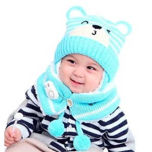Baby Beanie Hat Scarf Newborn Toddler Winter Warm Knit Cap Fleece Lining Wint... - Picture 1 of 7