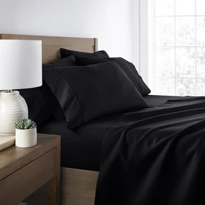 IENJOY HOME Bed Sheet Set, Ultra Soft 6 Piece, Black Size Queen - Picture 1 of 11