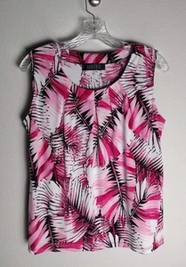 Blusa sin mangas Kasper rosa negra con estampado de hojas de palma sin mangas de carrera mediana - Imagen 1 de 3