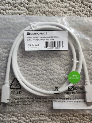 Monoprice USB Type-C to USB Type-C 3.1 Cable 1m White - Image 1 of 4