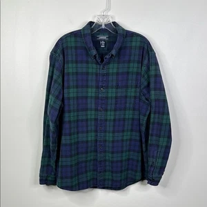 Lands End Traditional L/S Blue Green Plaid Flannel Shirt Men's Size Extra Large - Picture 1 of 7