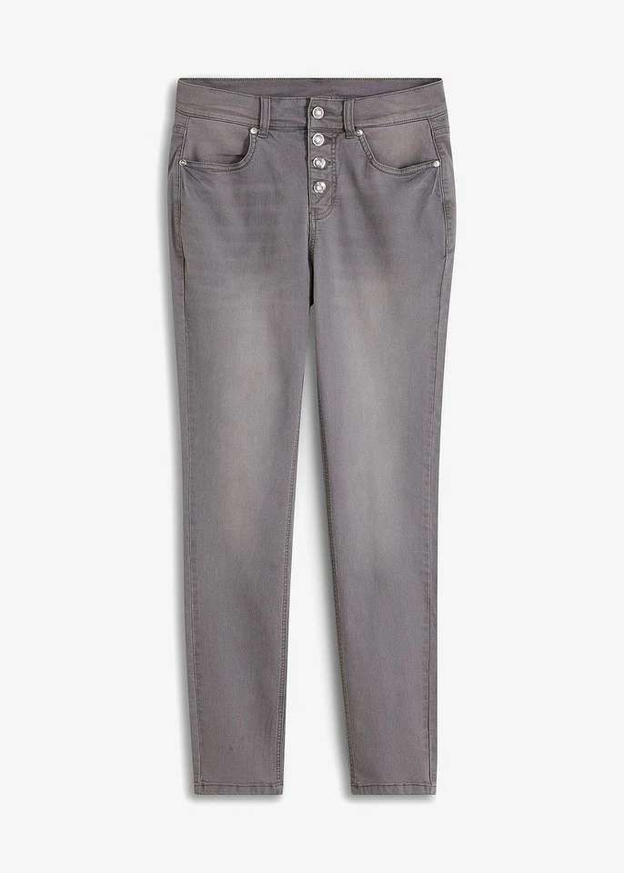 Stretchjeans mit dekorativer Knopfleiste Gr. 36 Hellgrau Denim Skinny-Jeans Neu* - Bild 1 von 1