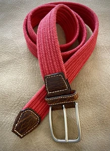 ORVIS Herren Gürtel Leder und Rot Elastisch Gewebte Baumwolle Gr. L Made In USA - Bild 1 von 3