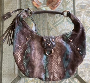 GUESS COLLECTION Hobo Bag Y2K Vintage Crescent Satchel Brown Suede Leather Boho - Picture 1 of 22