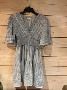 Max Studio Ladies Large Dress Smocking Flutter Sleeve Boho Coastal Cowboy - Picture 1 of 4