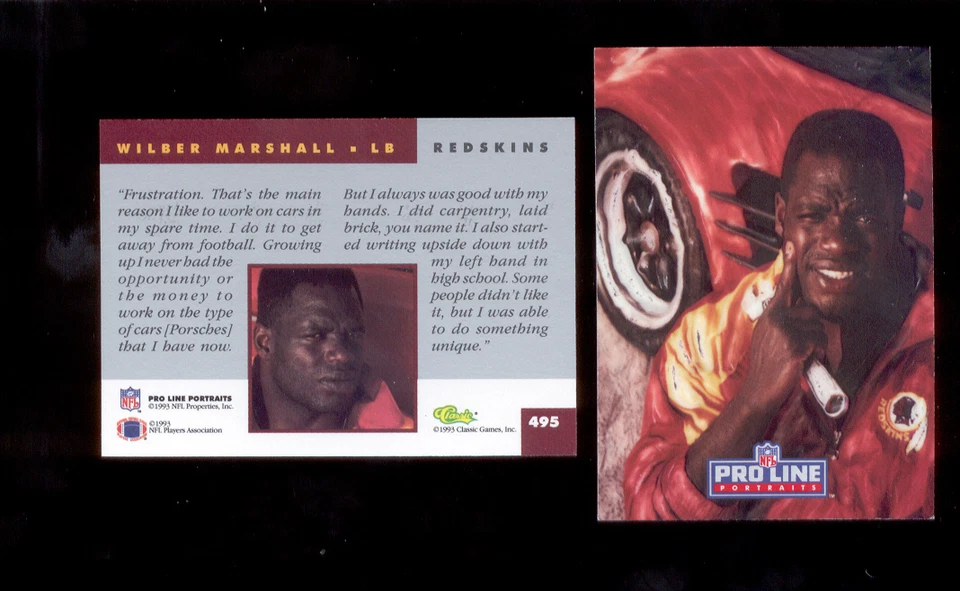 1993 Pro Line Portraits WILBER MARSHALL Washington Redskins Card - Image 1 of 1