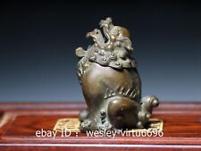 China Dynasty Folk Old Antique Red Copper Unicorn Censer Fu Foo Dog Lion Statue