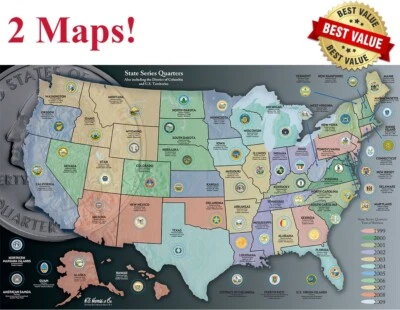 Lote de 2 mapas de exhibición de regalo de coleccionista de la serie estatal de monedas de 2 cuartos de Estados Unidos todos los estados Foto 1 de 4