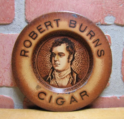 ROBERT BURNS CIGAR Antique Advertising Ashtray Tip Card Tray Sign Tin Litho Ad - Image 1 of 4