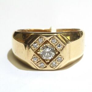 14k yellow gold mens .66cttw SI3-I1 J-K diamond ring 8.6g gents vintage estate