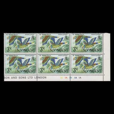 Saint Vincent 1970 (Variedade) 3c bloco de placa papagaios com falha de quadro quebrado - Imagem 1 de 2