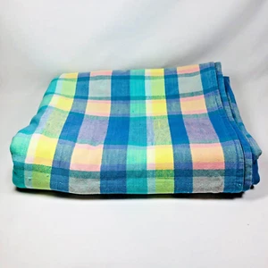Madras karierte rechteckige Tischdecke Baumwolle 58 Zoll x 92 Zoll blau, grün, gelb & rosa - Bild 1 von 5