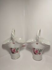 VINTAGE FORMALITIES BY BAUM BROS TWO FLORAL BASKET STYLE VASE'S WITH GOLD ACCENT