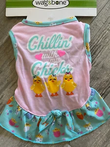 "VESTIDO DE PASCUA WAG & BONE Rosa "CHILLIN' WITH MY CHICKS"" Cachorro/Perro PEQUEÑO NUEVO CON ETIQUETAS - Imagen 1 de 1