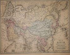 1883 S.A. Mitchell's Geography Map ~ ASIA - INDIA - ARABIA - SIBERIA - NIPPON