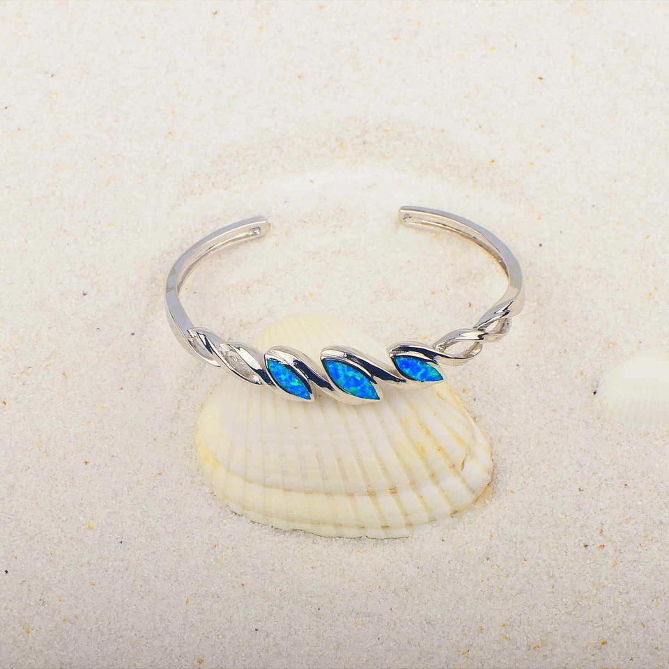 Brazaletes brazalete ojos ópalo azul Hawaii 925 astilla esterlina joyería para mujeres niñas Foto 1 de 1