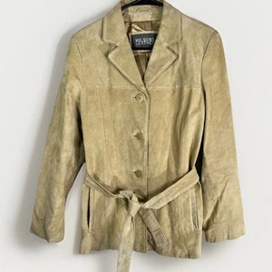 Chaqueta Wilsons de cuero beige gamuza con cinturón abotonada para mujer talla mediana - Imagen 1 de 8