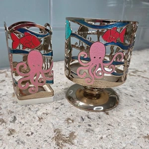 Vintage Bath Body Works Candle Holder Gold Octopus Fish Jellyfish Ocean Theme - Picture 1 of 10
