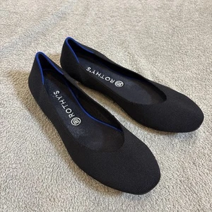 Rothys The Flats Round Toe Shoes Womens 12 Black Blue Ballet Slip On Comfort - Picture 1 of 12