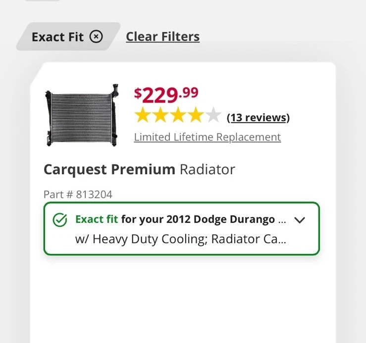 Radiator for 2011-14 Dodge Durango 5.7L All 2015-20 W/R-134a Refrigerant Models - Image 1 of 2