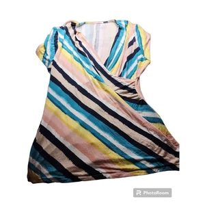 Lane Bryant Striped Surplice Top Plus Size Colorful Casual Blouse 14/16 - Picture 1 of 3