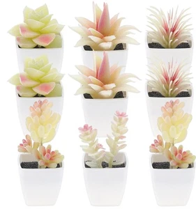 Artificial Succulents Echeveria Plants White Pots Home Office Decor 9 PCS - Picture 1 of 7
