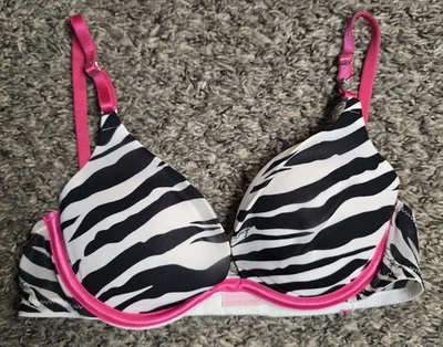 Sujetador Victoria's Secret Talla 32B Muy Sexy Push Up Rosa Brillante Cebra Y2K Foto 1 de 4