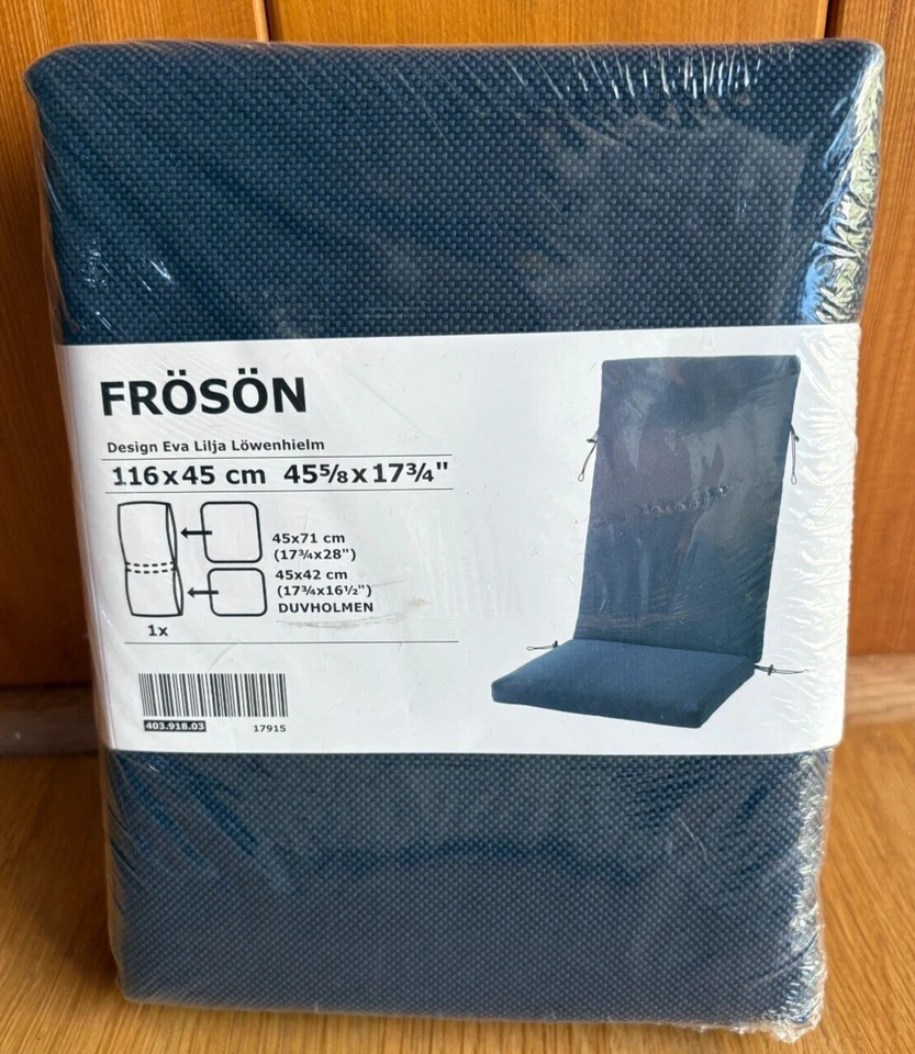 IKEA Froson Slip Cover Seat/ Back Pad Outdoor Blue 45 5/8" X 17 3/4 " Duvholmen
