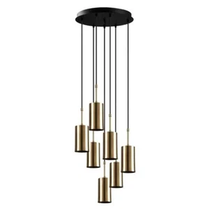 SUSPENSION 7 LAMPES ESCALIER MATTA METAL NOIR ET OR ANTIQUE NEUF - Picture 1 of 1