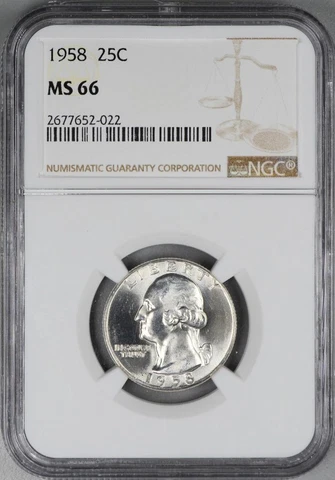 1958 WASHINGTON 25c QUARTER NGC MS 66 BLAST WHITE Cover