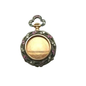 MONTRE DE COL VINTAGE or jaune 18K et argent - PENDENTIF PORTE PHOTO - Picture 1 of 6