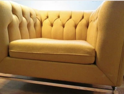 Sillón acolchado vintage Stow Davis de lana y cromo MCM estilo Milo Baughman Foto 1 de 4