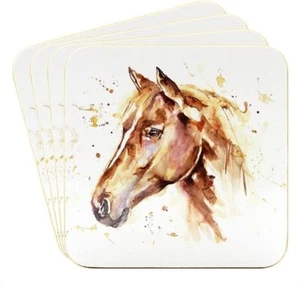 Set of 4 Gift Boxed Easy Wipe Clean Country Horse Laminated Coasters - Picture 1 of 1