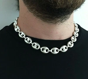 925 Silber Sterling Herren Hohl Puffed Mariner Kette Halsketten 14mm 45GR 20Zoll - Bild 1 von 12