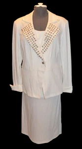 ML Studio Vintage 80s 90s White Studded Blzer & Skirt Suit Set sz 16W - Picture 1 of 2