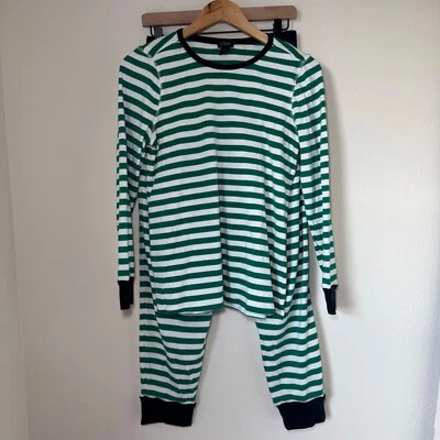 J. Conjunto de pijama Crew para mujer MD verde blanco a rayas manga larga preppy vacaciones Foto 1 de 4