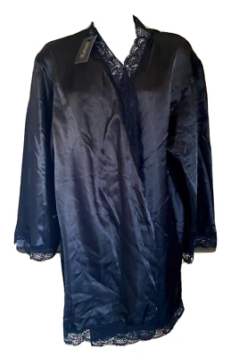 Bata envolvente Frederick's of Hollywood talla 1 para mujer Julietta negra con ribete de encaje Foto 1 de 4