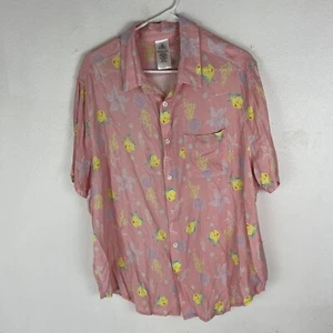 Disney The Little Mermaid Flounder Camp Shirt Size XL Button Down Pink Rare - Picture 1 of 4