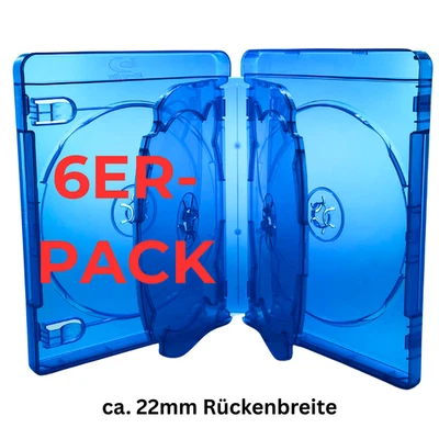 6 Stk Blu-ray Leerhüllen Hüllen Box 6-fach 6er 22 mm für je 6 BD / CD / DVD blau - Bild 1 von 3