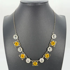 VTG Art Deco Rhinestone Riviere Style Necklace Silver Tone Circles Squares - Picture 1 of 7