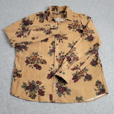 Camisa Express Floral Pana Hombres Grande Tostado Rosa Botón Delantero Manga Larga Informal Foto 1 de 4