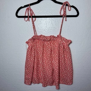 Pink Lily Womens Medium Floral Ruffle Tie Tank Top Spaghetti Strap Lined Flowy - Picture 1 of 9
