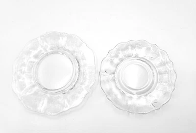 复古透明蚀刻玻璃盘子 2 件套扇形花卉甜点酱 — 第 1/4 张图片