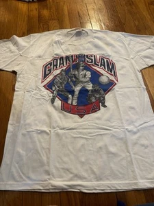 Vintage Grand Slam USA Baseball Graphic Shirt Red Blue XL Jerzees - Picture 1 of 9